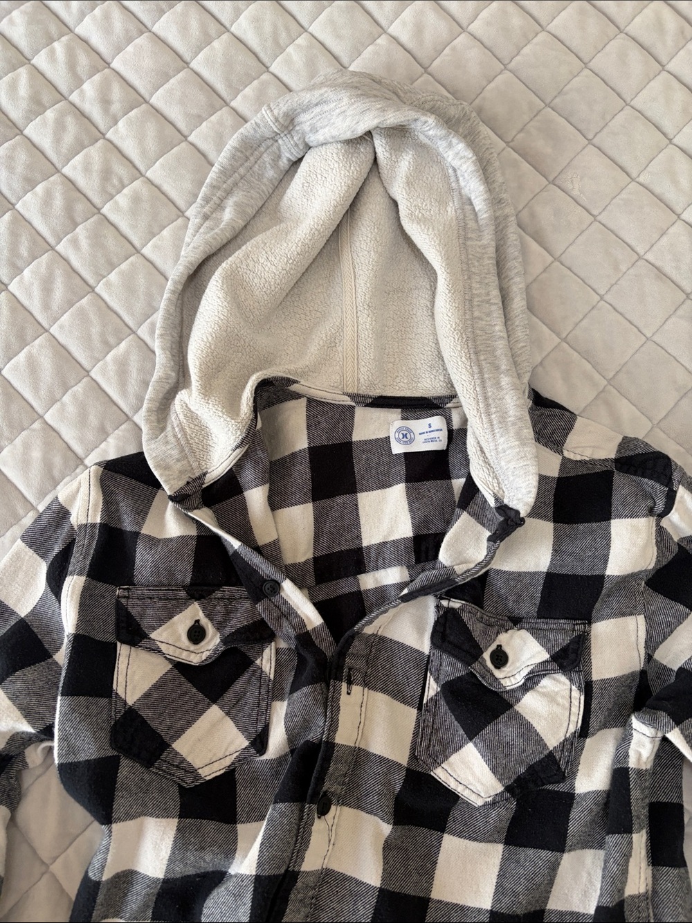 Hurley Black & White Buffalo Plaid Hooded Flannel Shirt